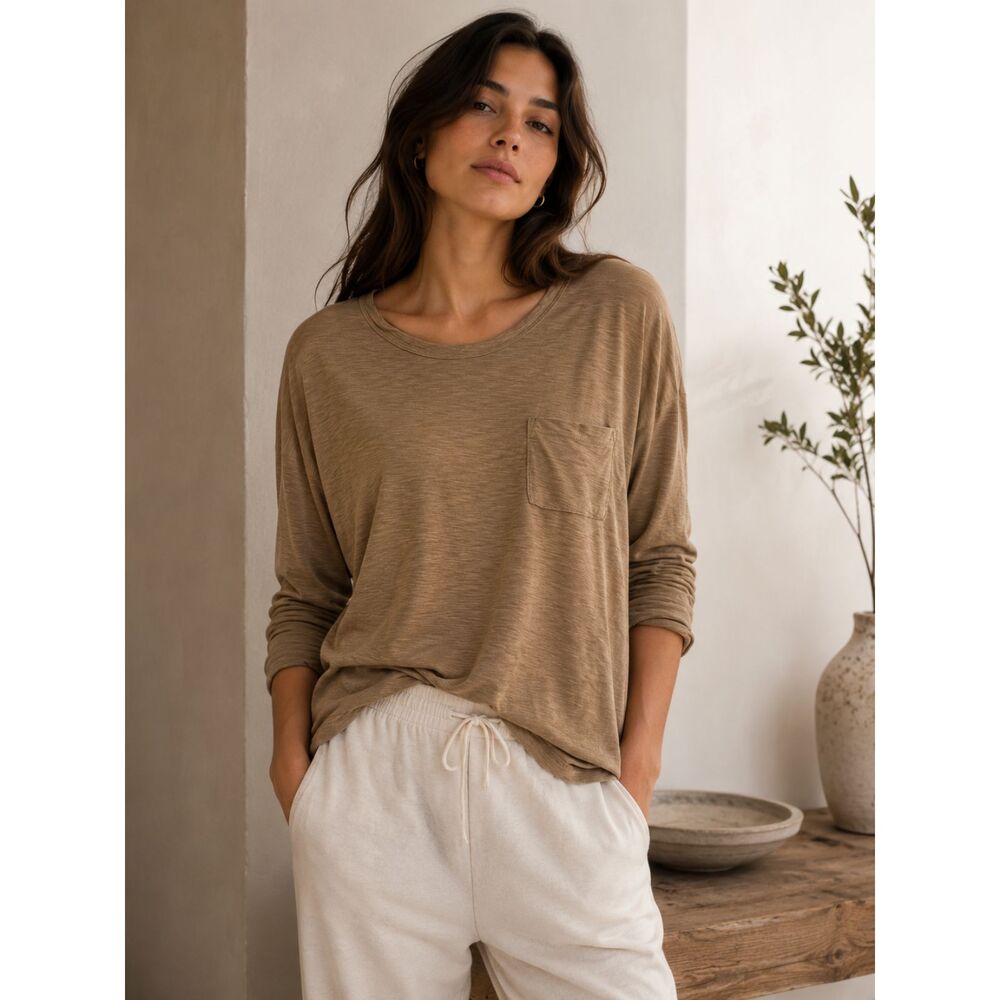 Standard JAMES PERSE Tan Long Sleeve T Shirt Tee Top   Women's Size 4 XL